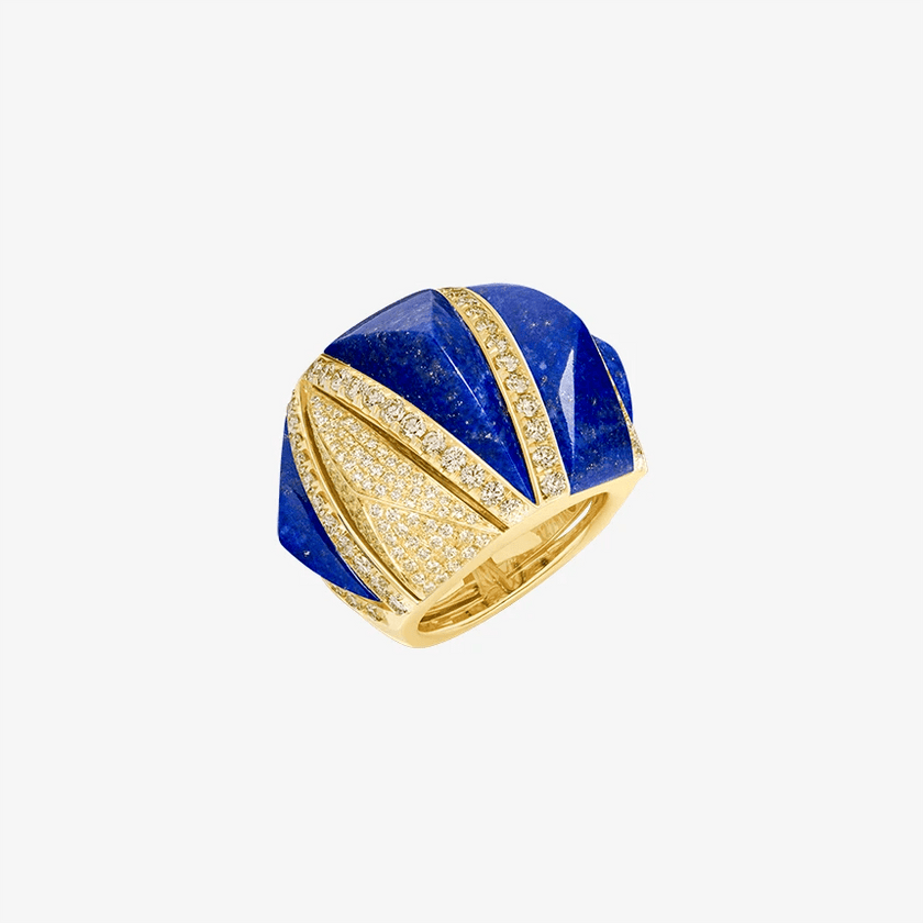 Alaghband Pyramid Ring with Lapis Lazuli and Diamond Arch - Alaghband Jewelry