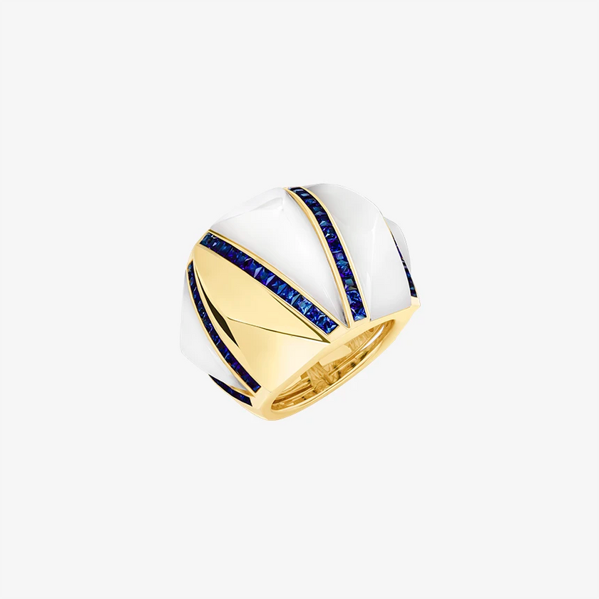 Alaghband Pyramid Ring with Mother Of Pearl & Blue Sapphires