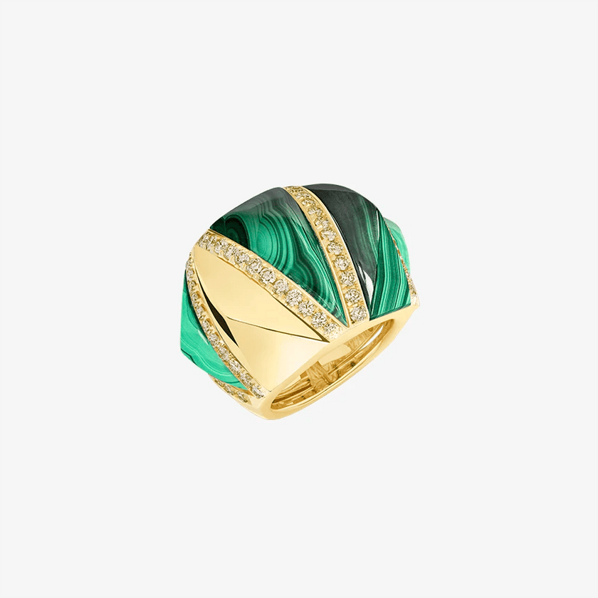 Alaghband Pyramid Ring with Malachite and Golden Arch - Alaghband Jewelry