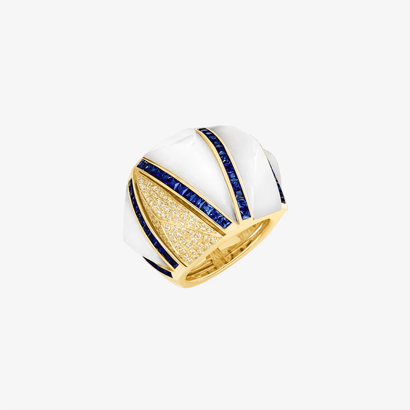 Alaghband Pyramid Ring with Mother Of Pearl and Diamond Arch - Alaghband Jewelry
