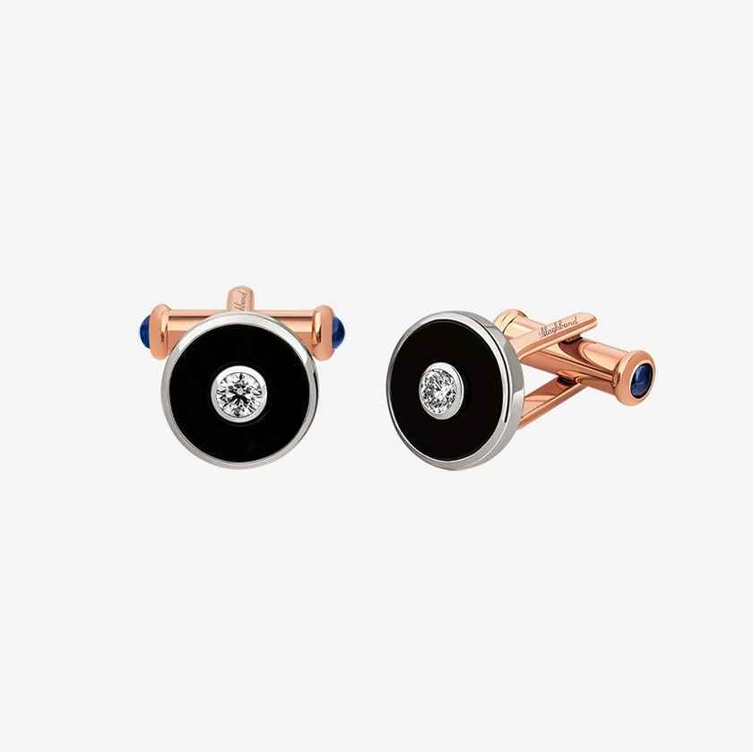 Alaghband Celestial Onyx Cufflinks with Blue Sapphire Pins