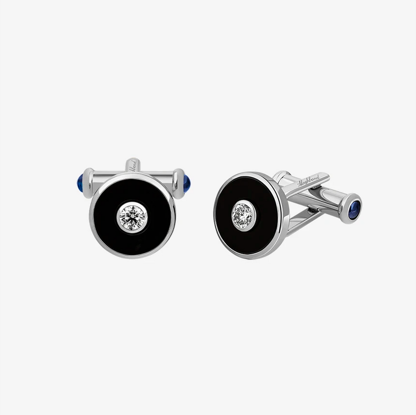 Alaghband Celestial Onyx Cufflinks with Blue Sapphire Pins