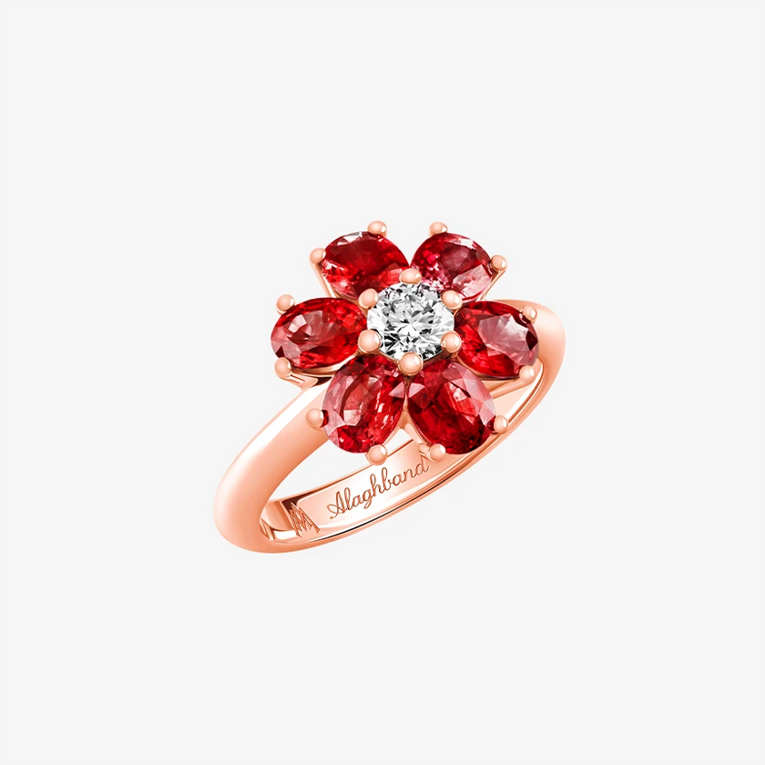 Alaghband Blossom Ring with Ruby Petals