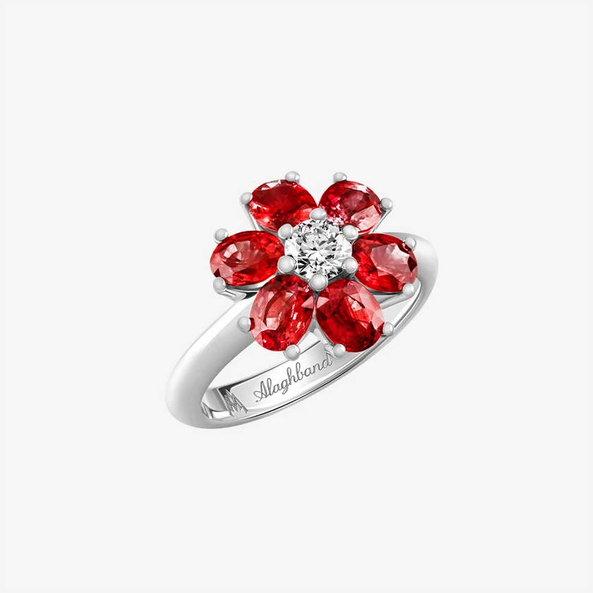 Alaghband Blossom Ring with Ruby Petals