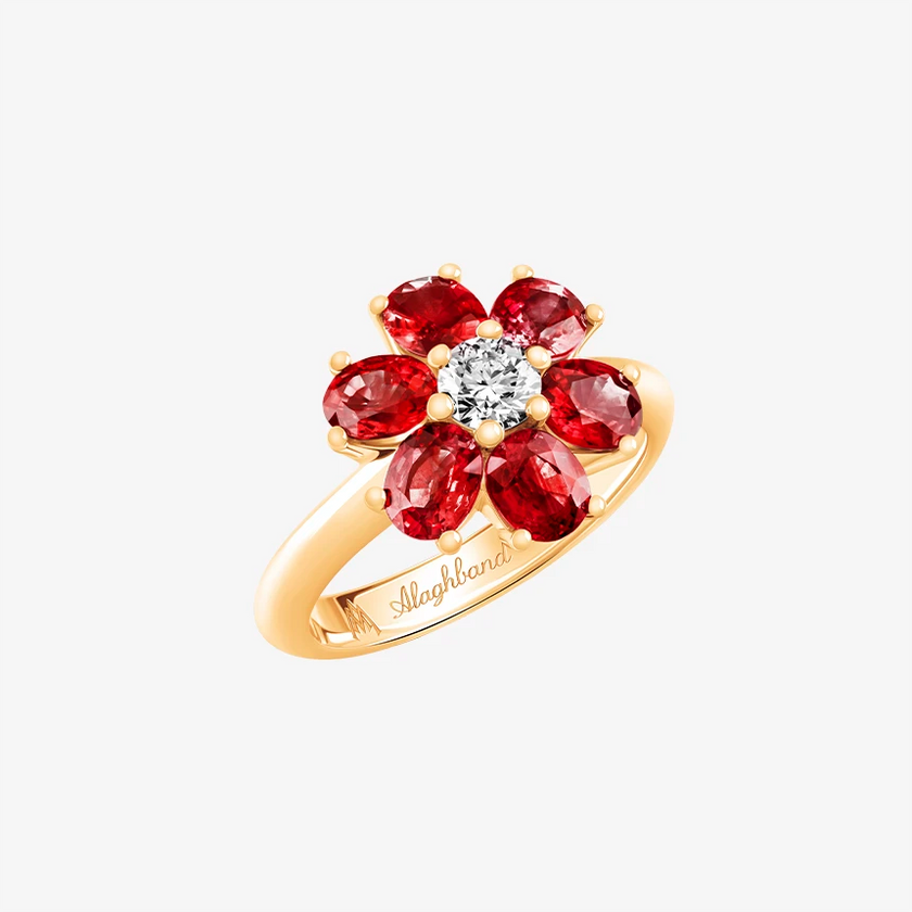 Alaghband Blossom Ring with Ruby Petals