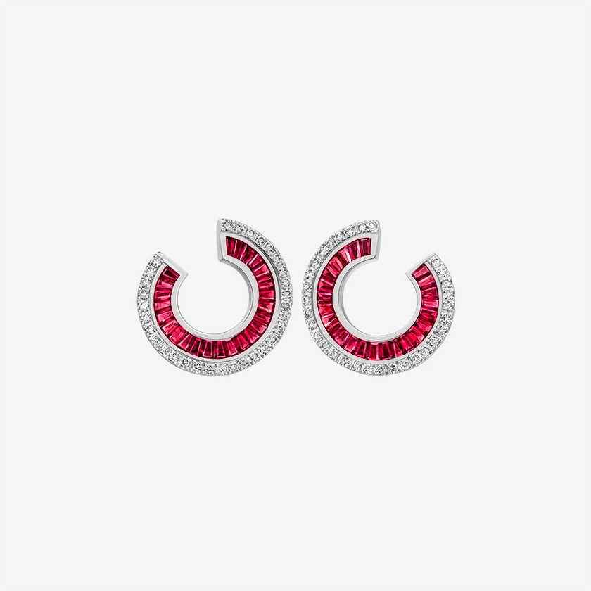 Alaghband Halo Earrings with Rubies and Diamonds