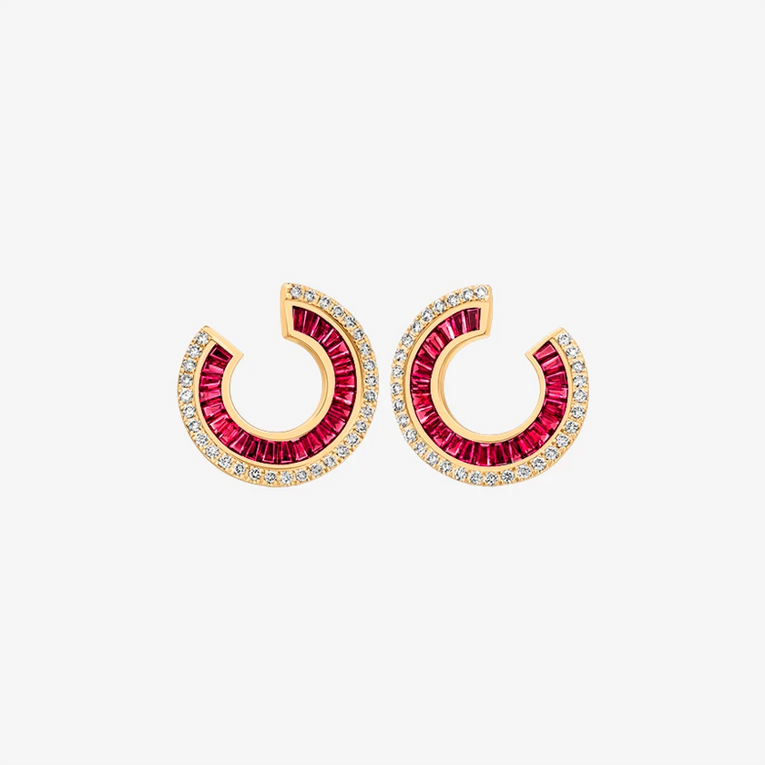 Alaghband Halo Earrings with Rubies and Diamonds