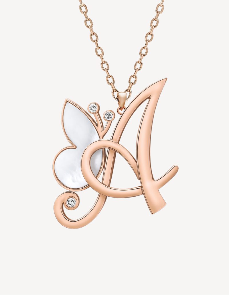 Alaghband Initials "A" Pendant with Mother of Pearl & Diamonds