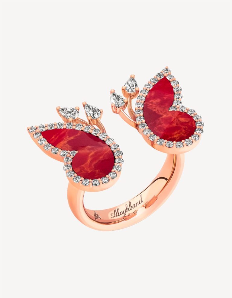 Alaghband Butterfly Ring with Corals & Diamonds