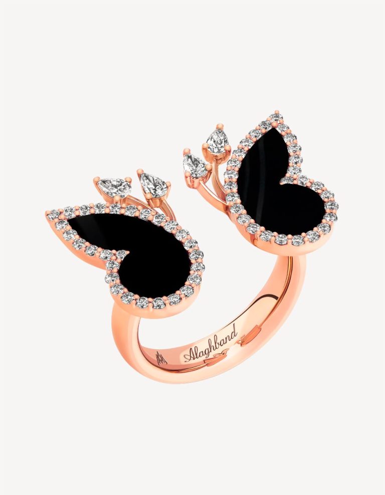 Alaghband Butterfly Ring with Onyxes & Diamonds