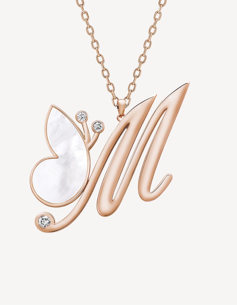 Alaghband Initials "M" Pendant with Mother of Pearl & Diamonds