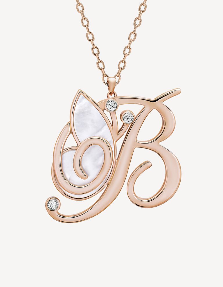 Alaghband Initials "B" Pendant with Mother of Pearl & Diamonds