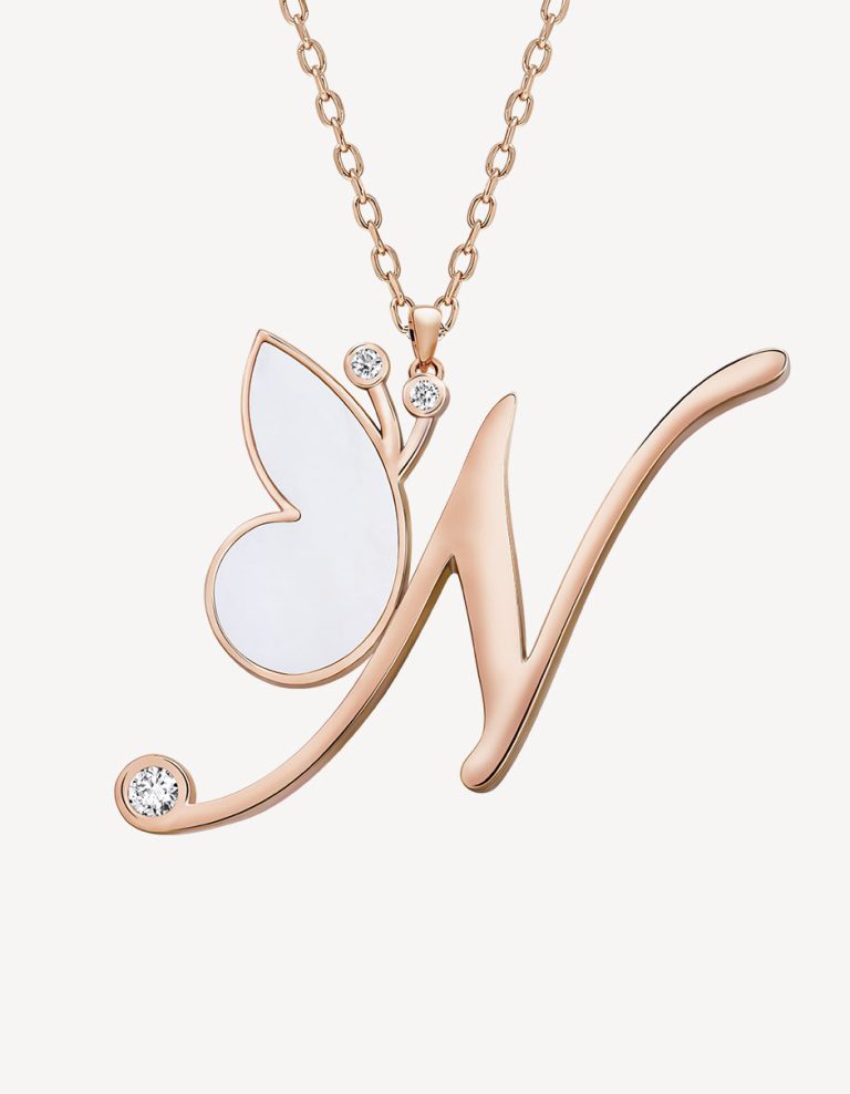 Alaghband Initials “N” Pendant with Mother of Pearl & Diamonds