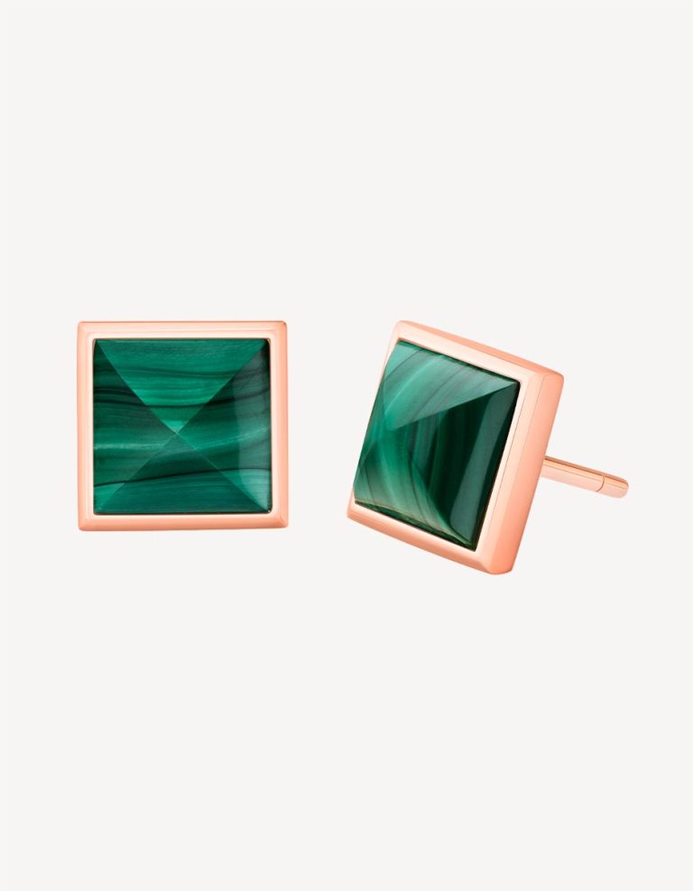 Alaghband Pyramid Stud Earrings with Malachites