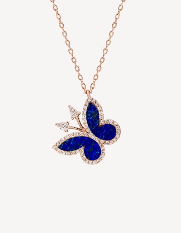 Alaghband Butterfly Necklace With Lapis Lazulis & Diamonds in Rose Gold