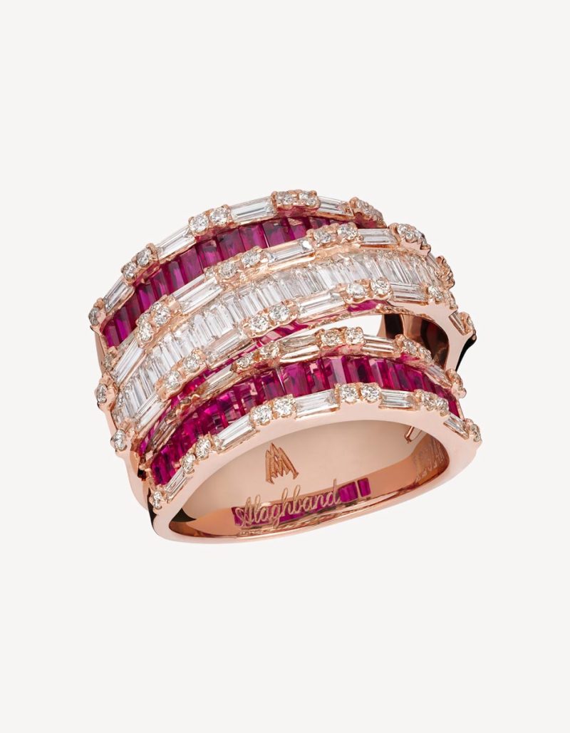 Alaghband Ring With Rubies & Diamond In Rose Gold