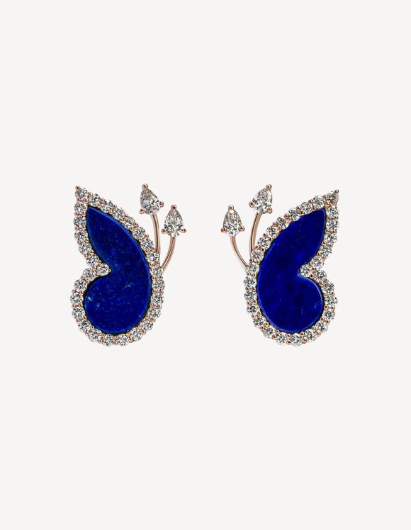 Alaghband Butterfly Earrings With Lapis Lazulis Diamonds in Rose Gold