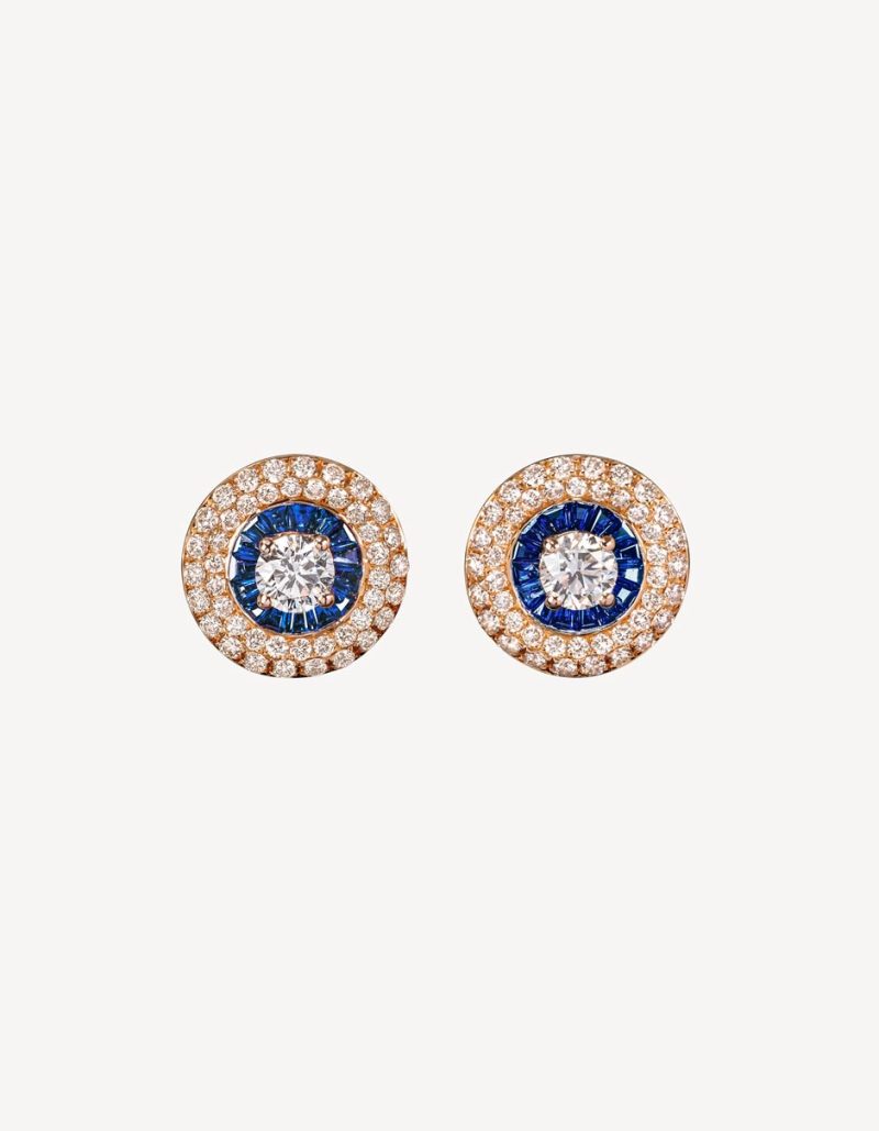 Alaghband Royal Earrings With Blue Sapphires & Diamonds in Rose Gold