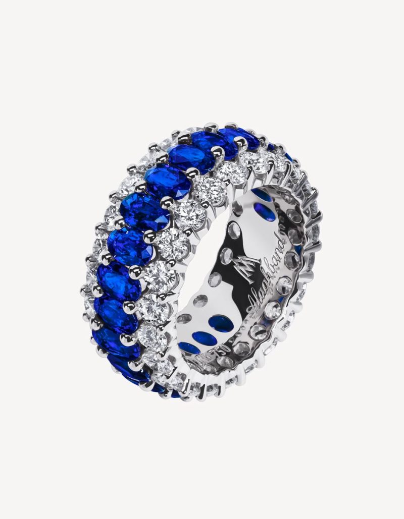 Alaghband Ring With Blue Sapphire & Diamond In White Gold