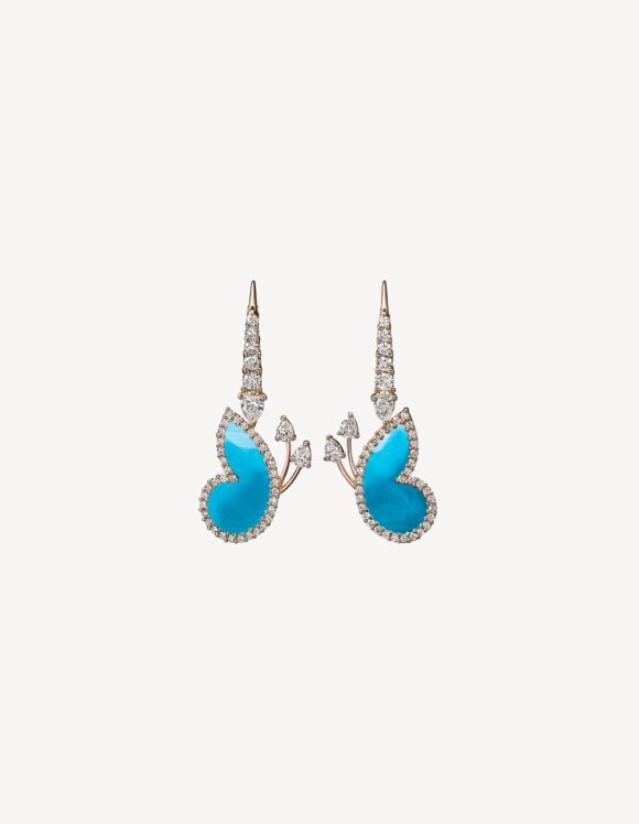 BUTTERFLY OF ALAGHBAND EARRINGS WITH TURQUOISES & DIAMONDS