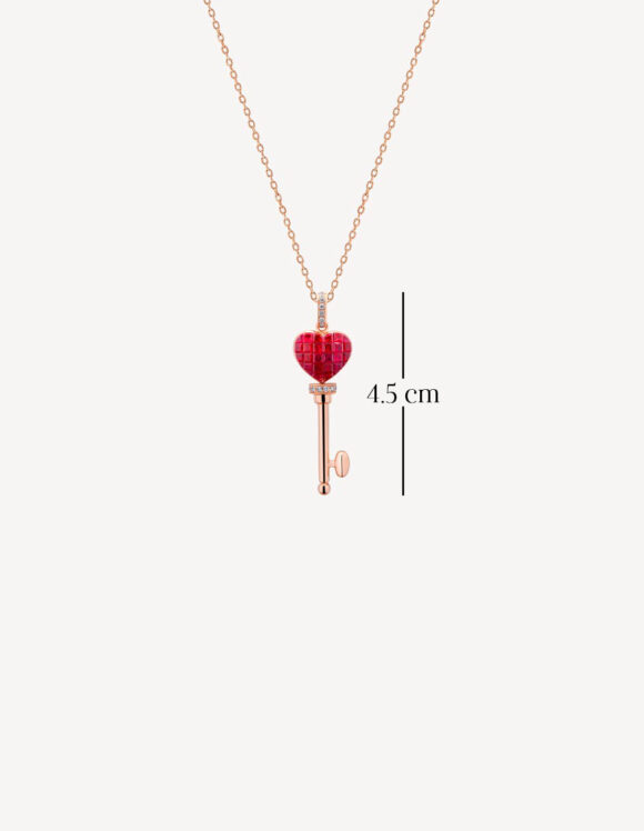 HEART KEY PENDANT WITH RUBIES IN ROSE GOLD