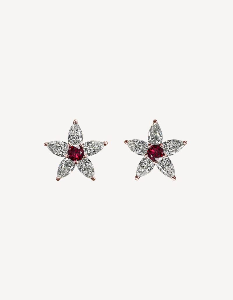 Alaghband Earrings With Rubies & Rubies in Rose Gold